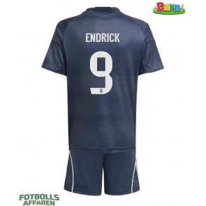 Real Madrid Endrick #9 Bortaställ Barn 2025-26 Kortärmad (+ Korta byxor)